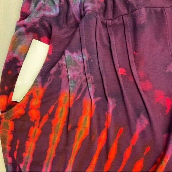 HAREM PANTS Women's Pants Red Purple Tie Dye Elastic Waist Pockets Small - Picture 4 of 8